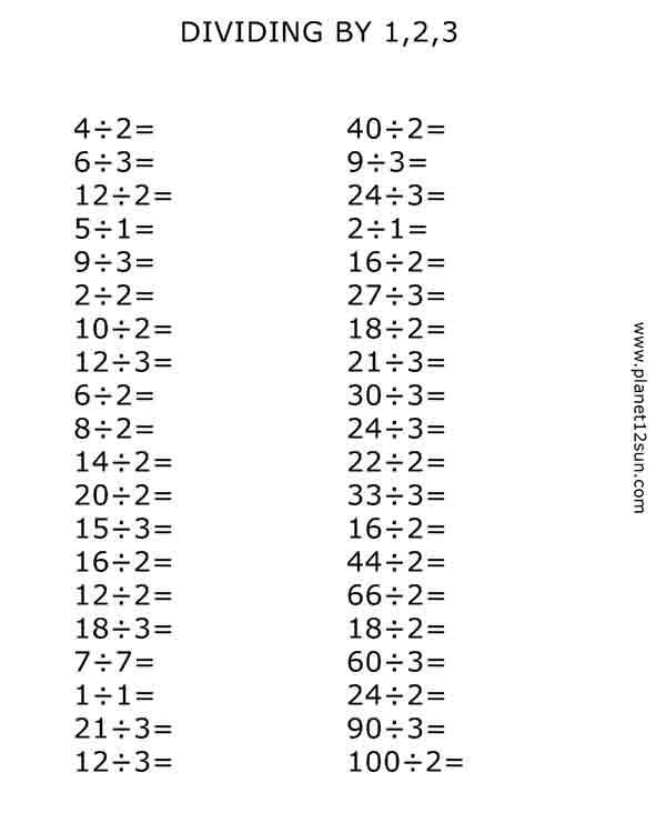 dividing by 1,2,3